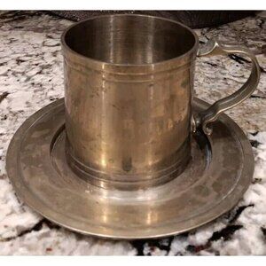 Gallo Brass Mug Cup and Saucer Set Rooster Logo Germany Rare Patina Beautiful!